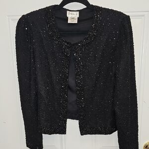 Elegant, Party, Holiday, Formal, Wedding, Black, Sequin, Jacket, Classic, Beaded